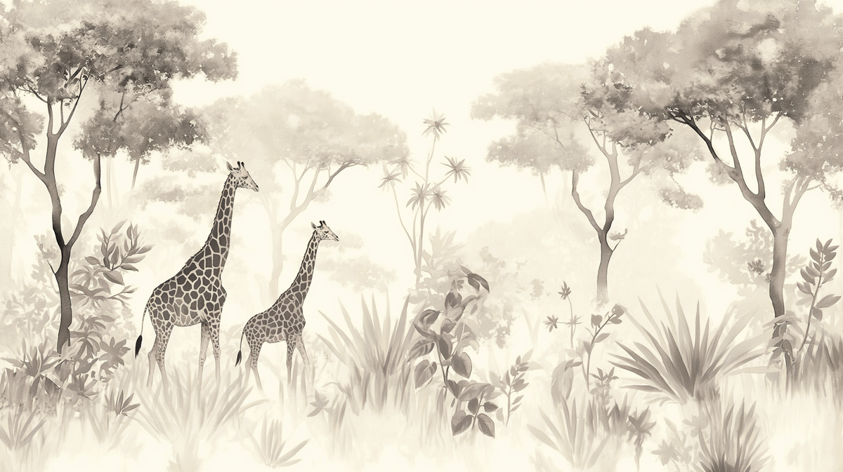 Papier peint girafe savane noir et blanc