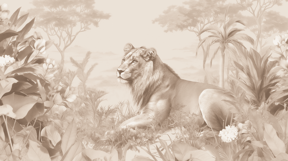 Papier peint lionceau savane sépia