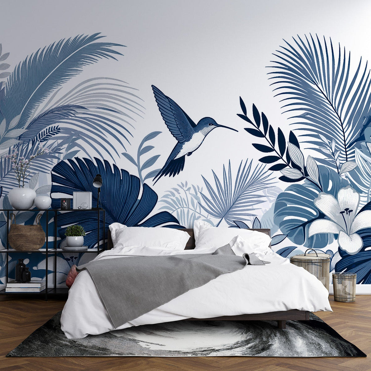 Papier peint jungle bleu canard