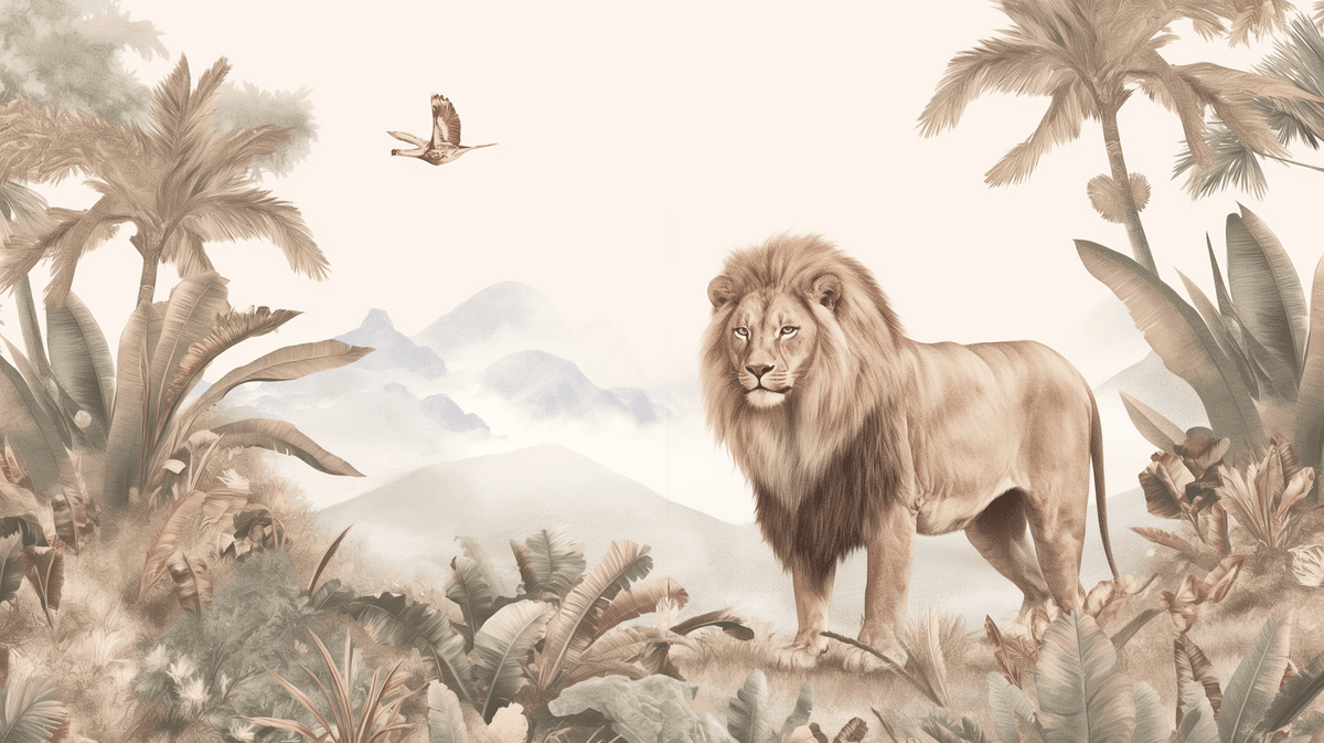 Papier peint lion jungle tropicale