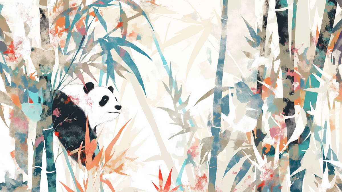 Papier peint panda forêt de bambous pastel