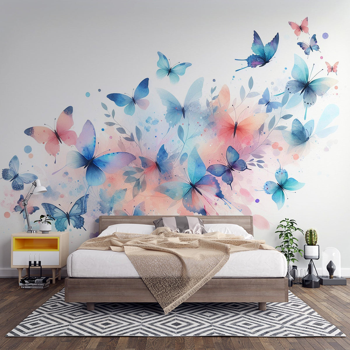 Papier peint papillons envolée aquarelle