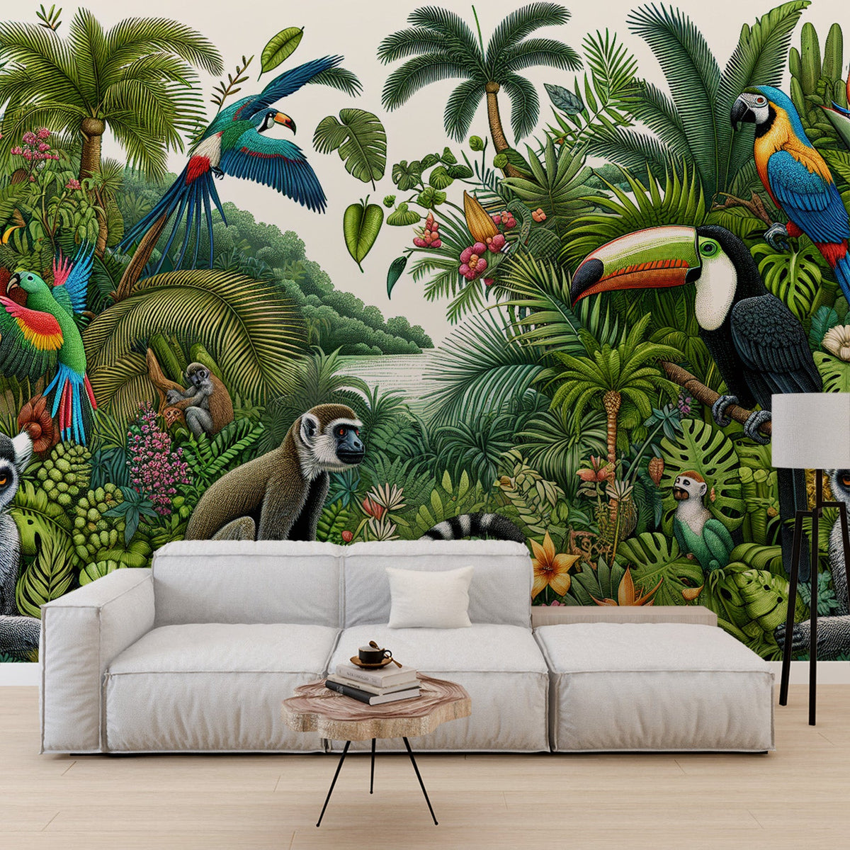 Papier peint perroquet jungle tropicale