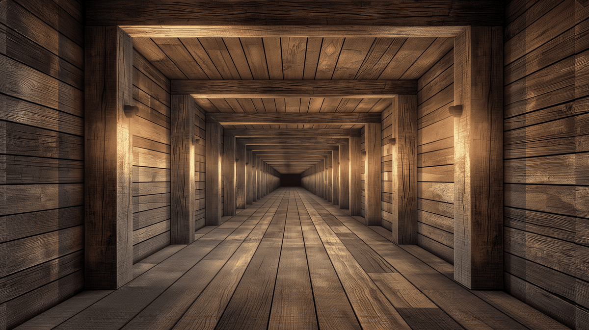 Papier peint trompe-l'œil tunnel en bois