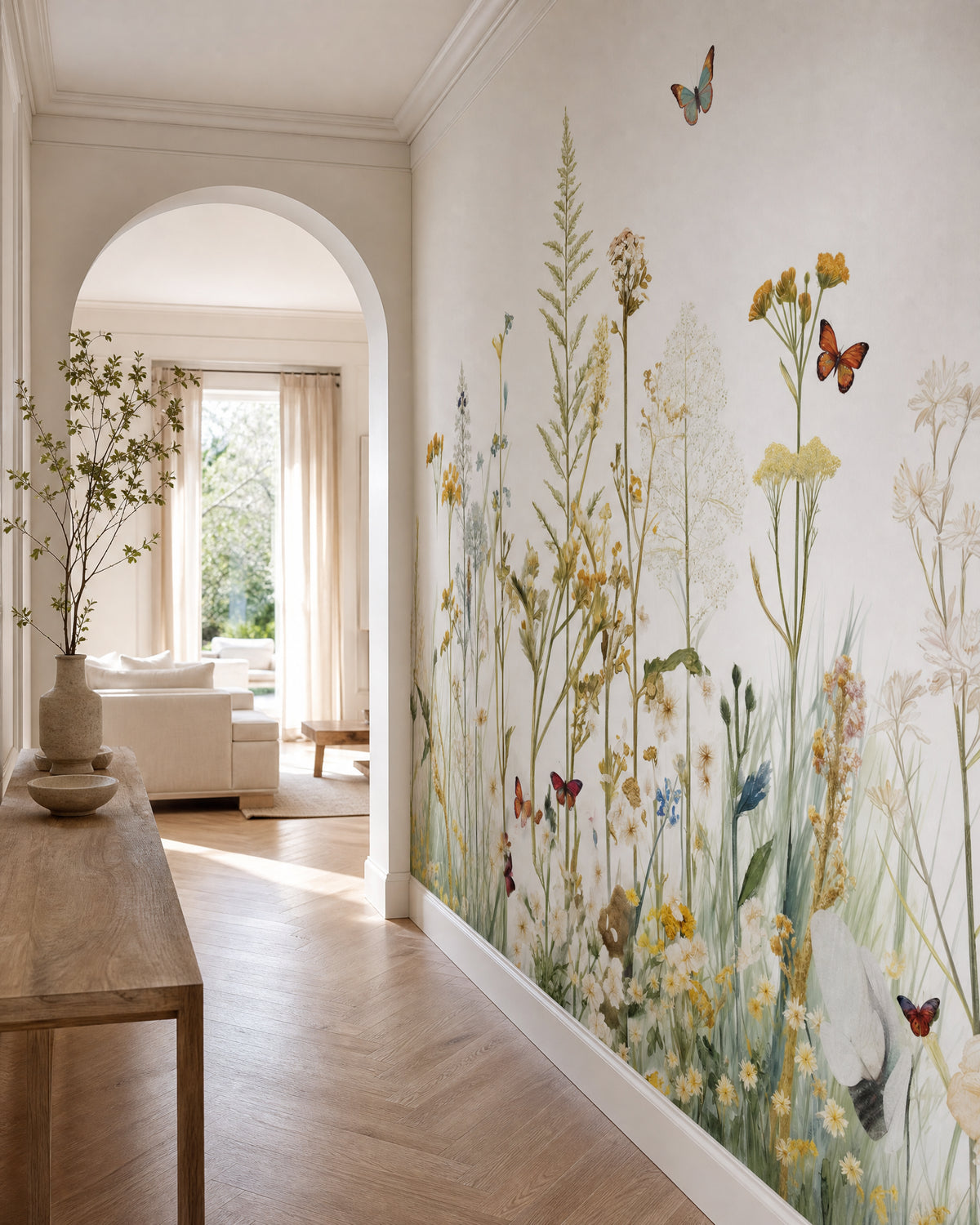 Papier peint fleurs sauvages et papillons