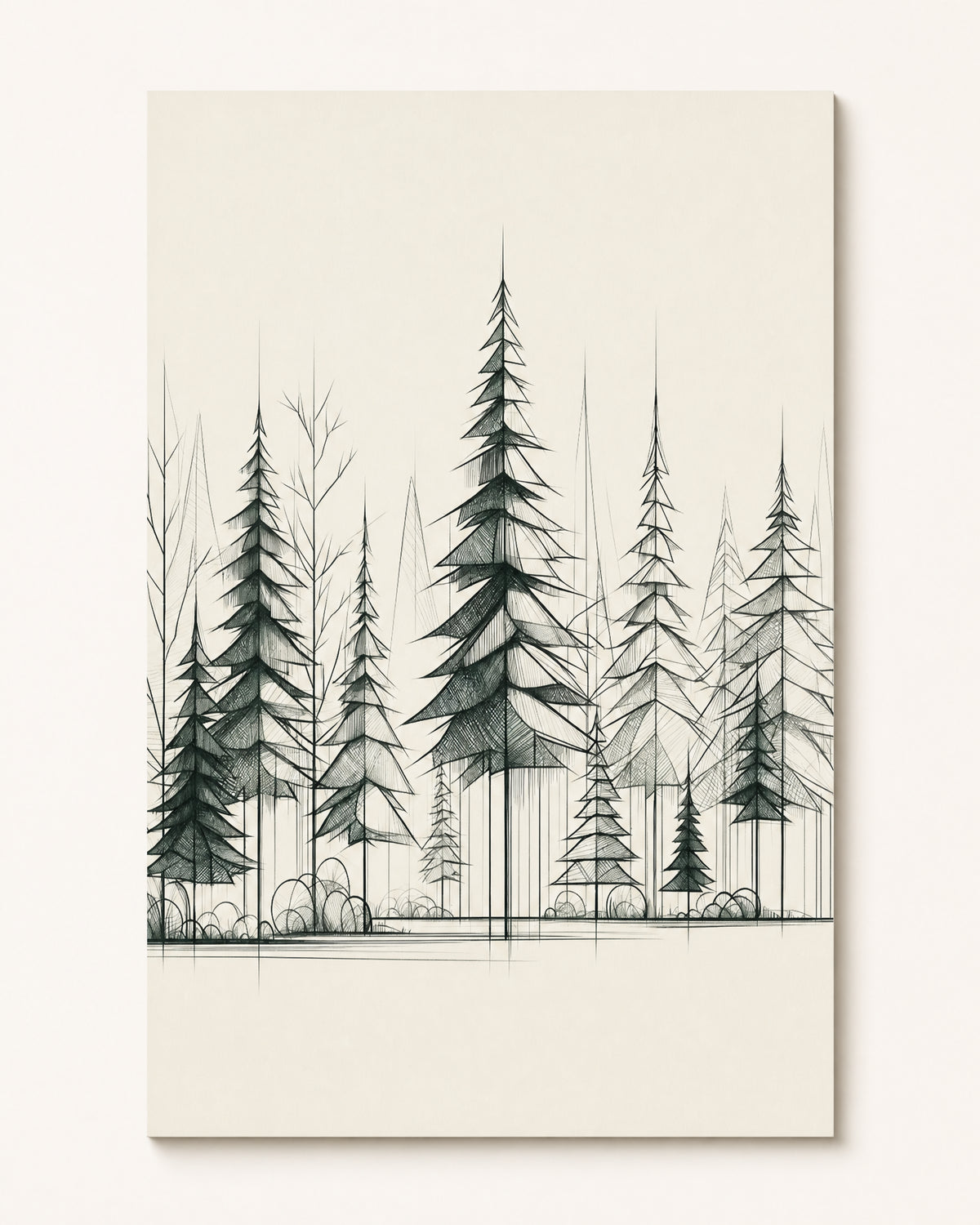 Papier peint arbre forêt de sapins noir et blanc