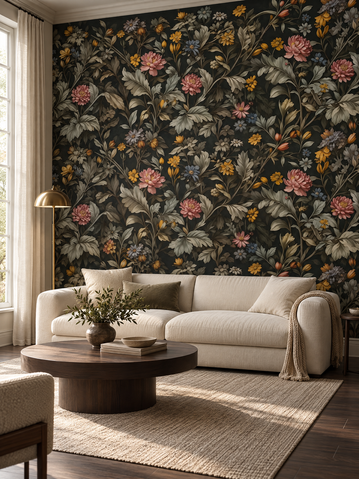 Papier peint floral fond sombre vintage