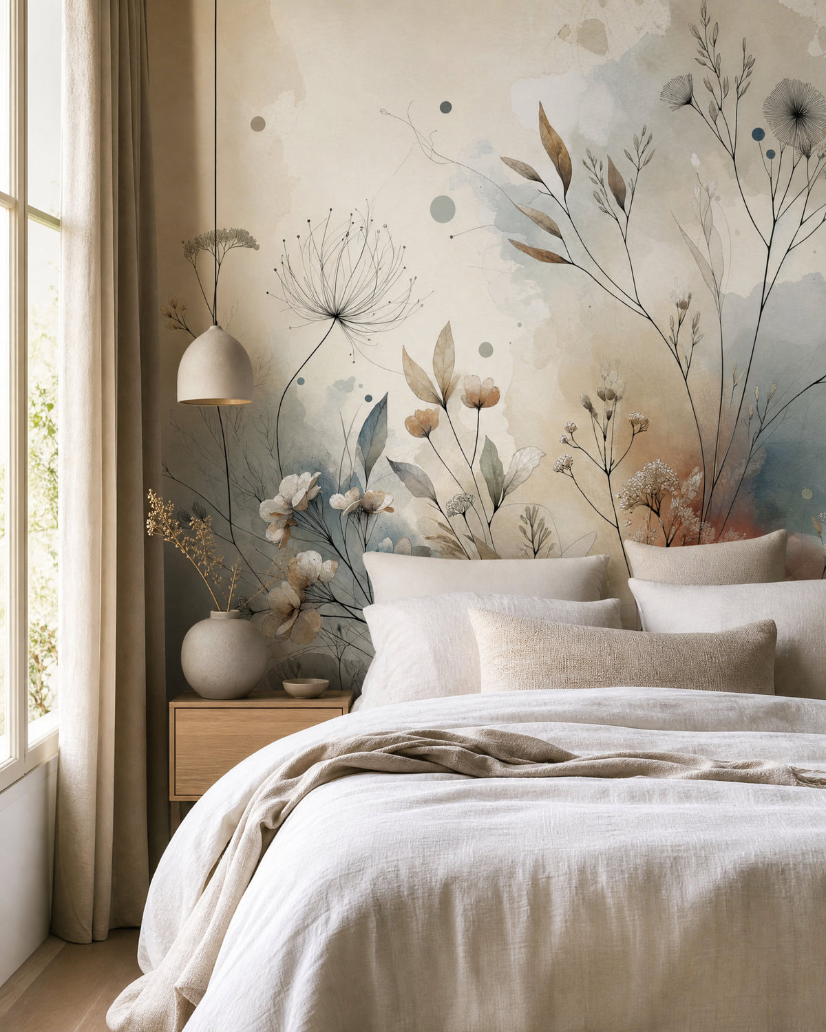 Papier peint fleuri aquarelle fleurs sauvages