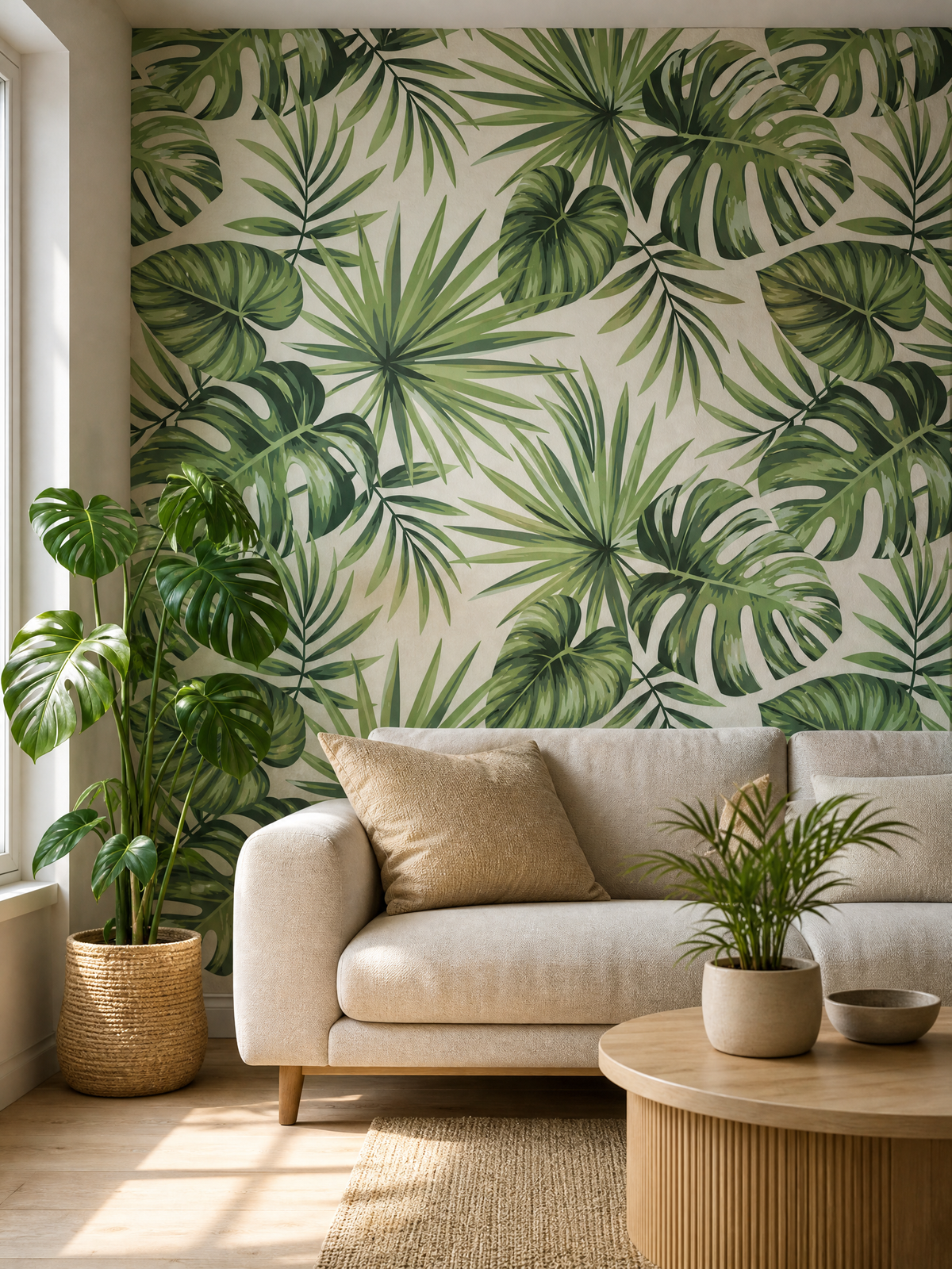 Papier peint feuillage tropical monstera vert