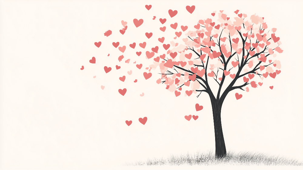 Papier peint arbre en cœurs romantique