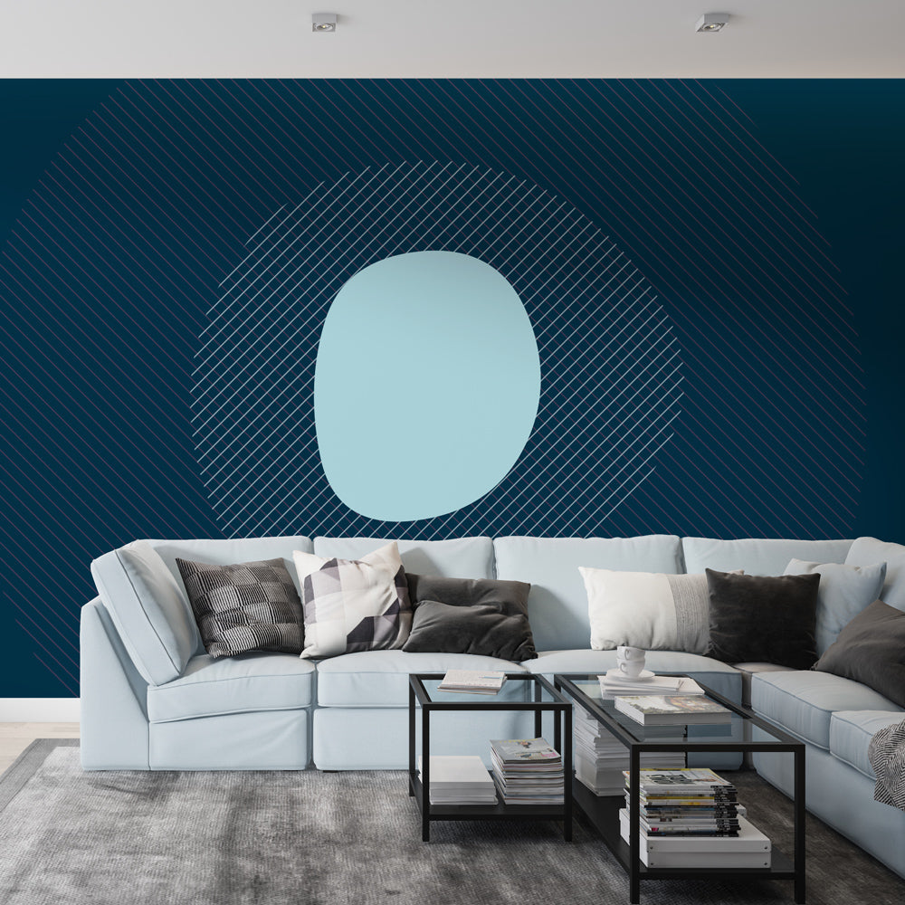 Papier peint abstrait cercles géométriques bleu