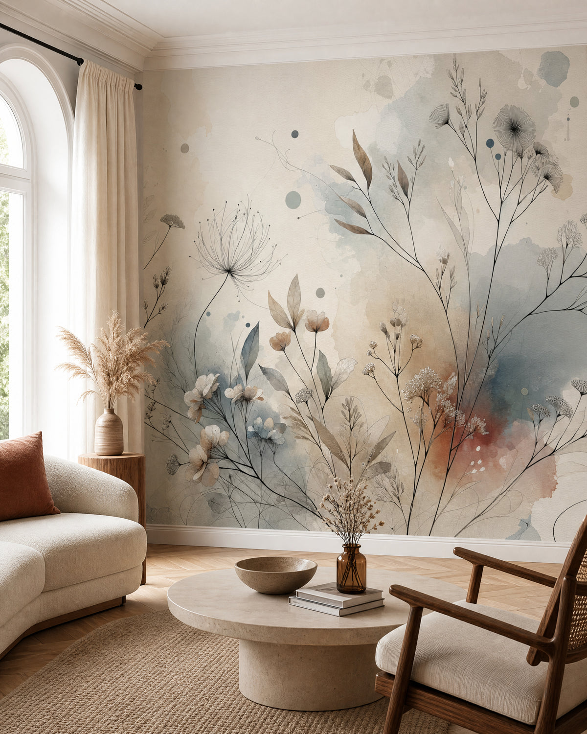 Papier peint fleuri aquarelle fleurs sauvages
