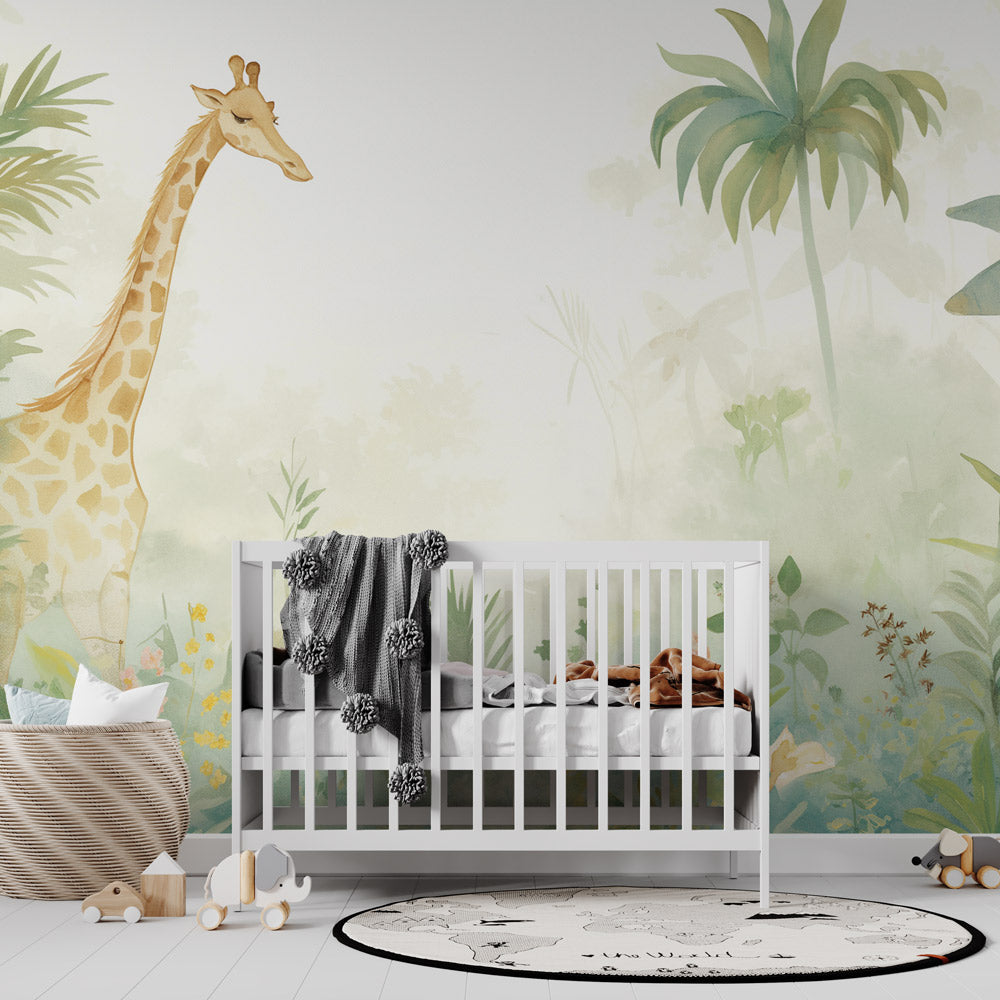 Papier peint girafe jungle éclairée