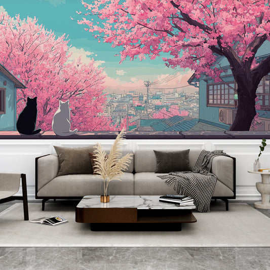 Papier peint sakura paysage de cerisiers en fleurs