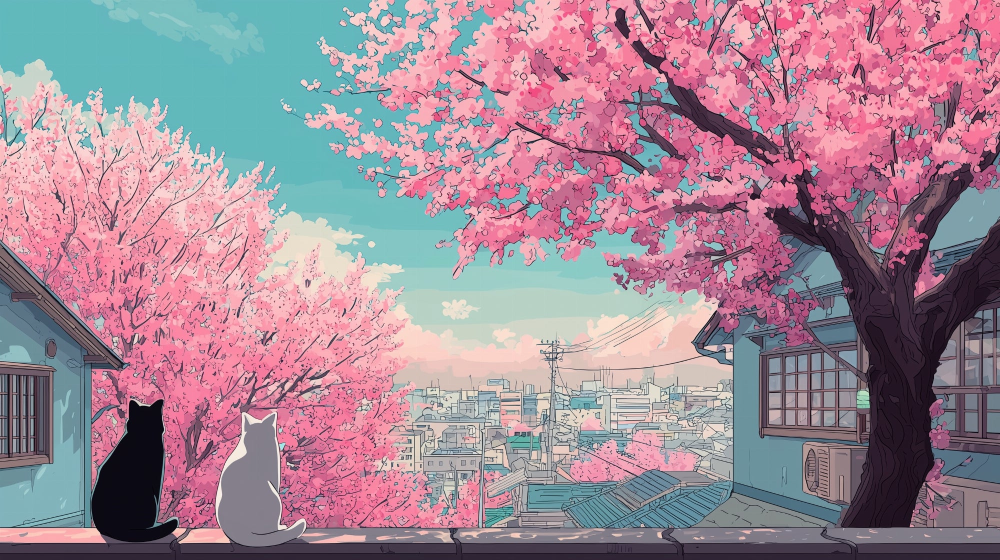 Papier peint sakura paysage de cerisiers en fleurs