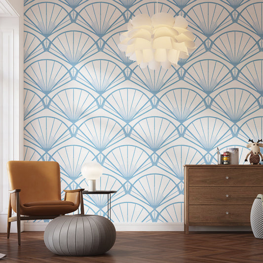 Papier peint japonais éventails bleu pastel
