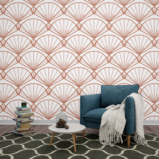 Papier peint art déco éventails terracotta