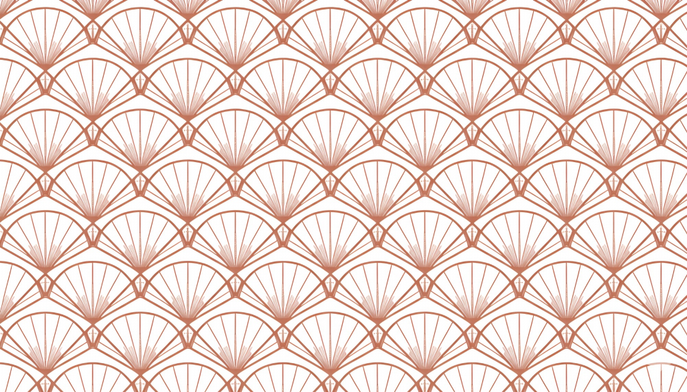 Papier peint art déco éventails terracotta