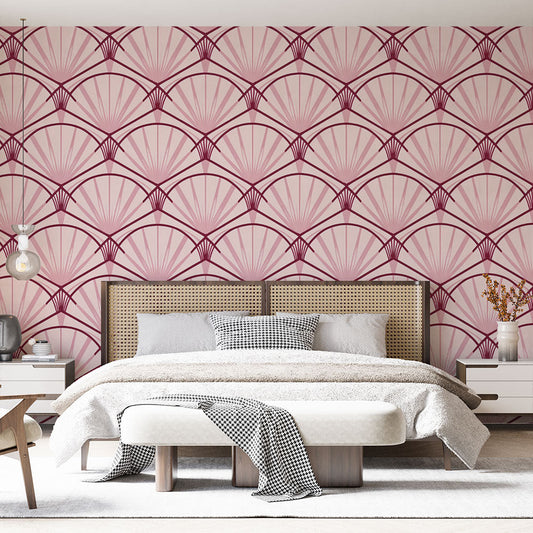 Papier peint art déco éventails rose