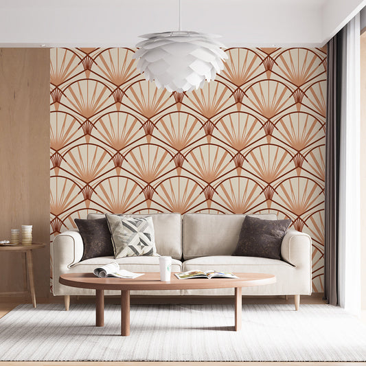 Papier peint art déco éventails marron