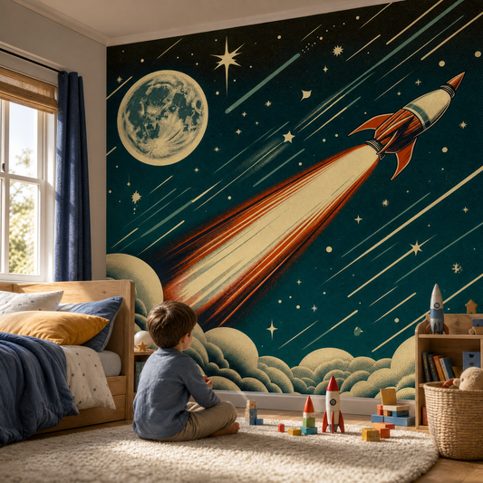 Papier peint espace fusée cartoon
