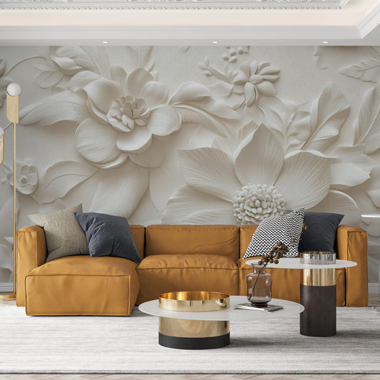 Papier peint floral 3D élégant en relief