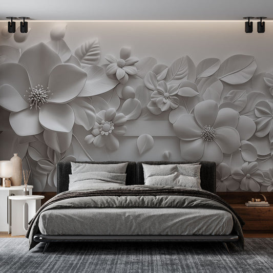 Papier peint floral 3D fleurs en relief