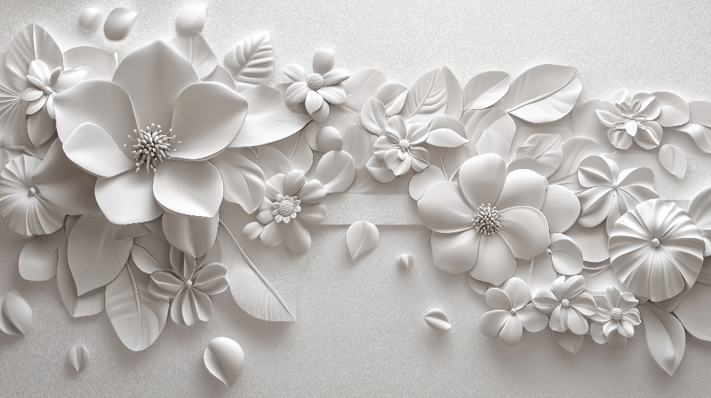 Papier peint floral 3D fleurs en relief
