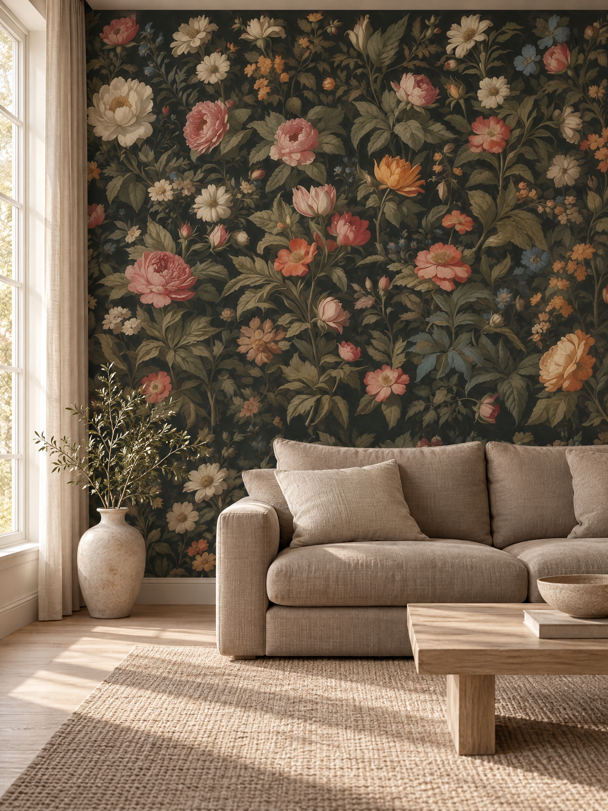 Papier peint fleuri vintage rétro