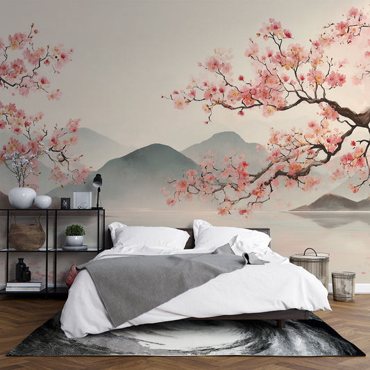 Papier peint paysage japonais cerisiers