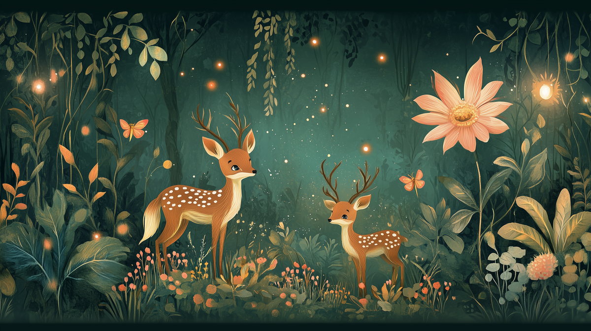 Papier peint forêt enchantée et cerfs