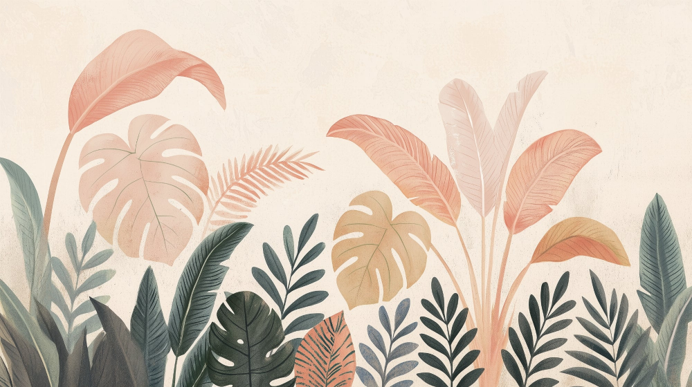 Papier peint feuillage tropical pastel