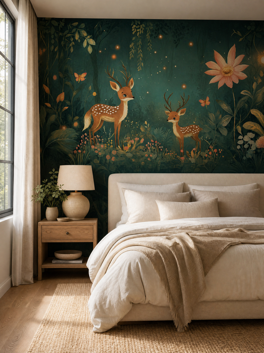 Papier peint forêt enchantée et cerfs