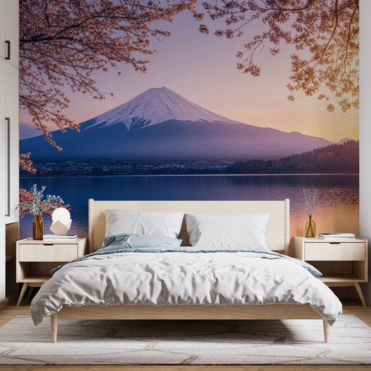 Papier peint japonais mont Fuji et cerisiers