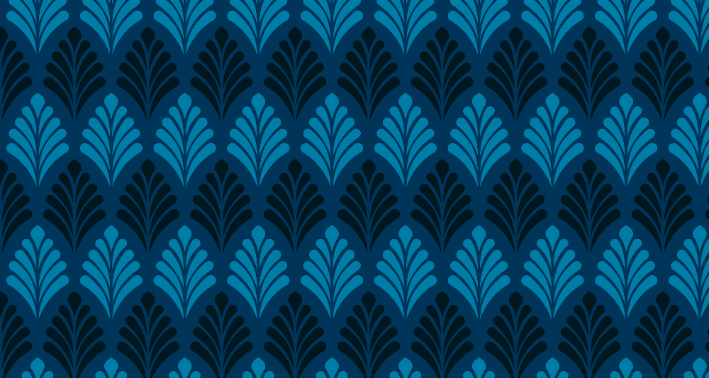 Papier peint art déco feuilles bleu et noir