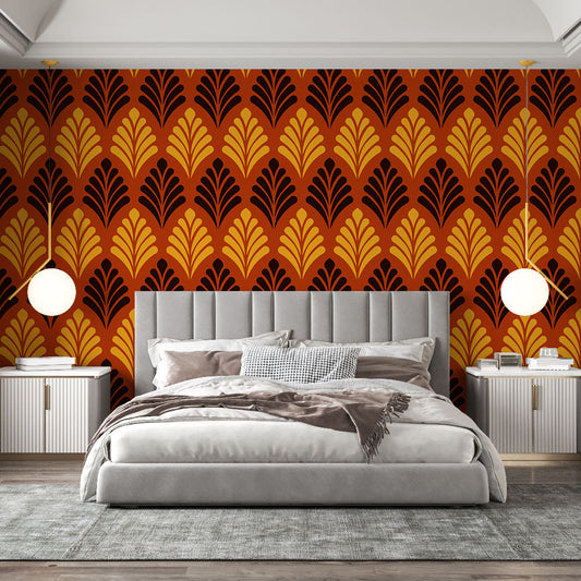 Papier peint rétro art déco orange et noir