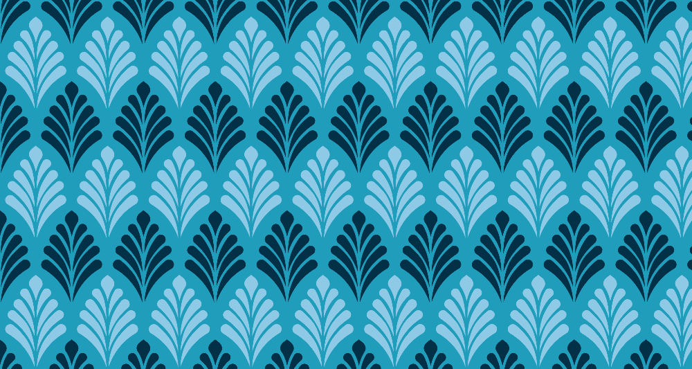 Papier peint art déco floral bleu