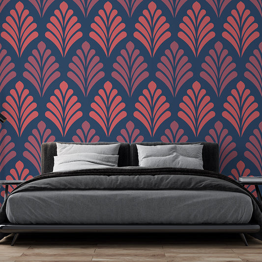 Papier peint art déco rose et bleu