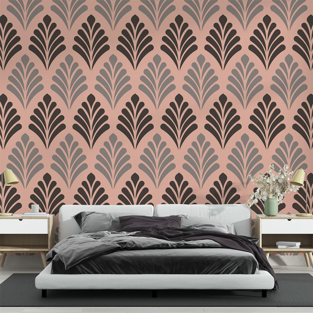 Papier peint art déco géométrique rose et noir
