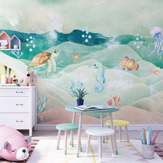 Papier peint chambre bébé poissons et fond marin