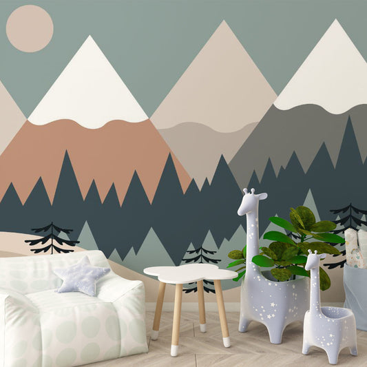 Papier peint chambre bébé montagnes et forêts