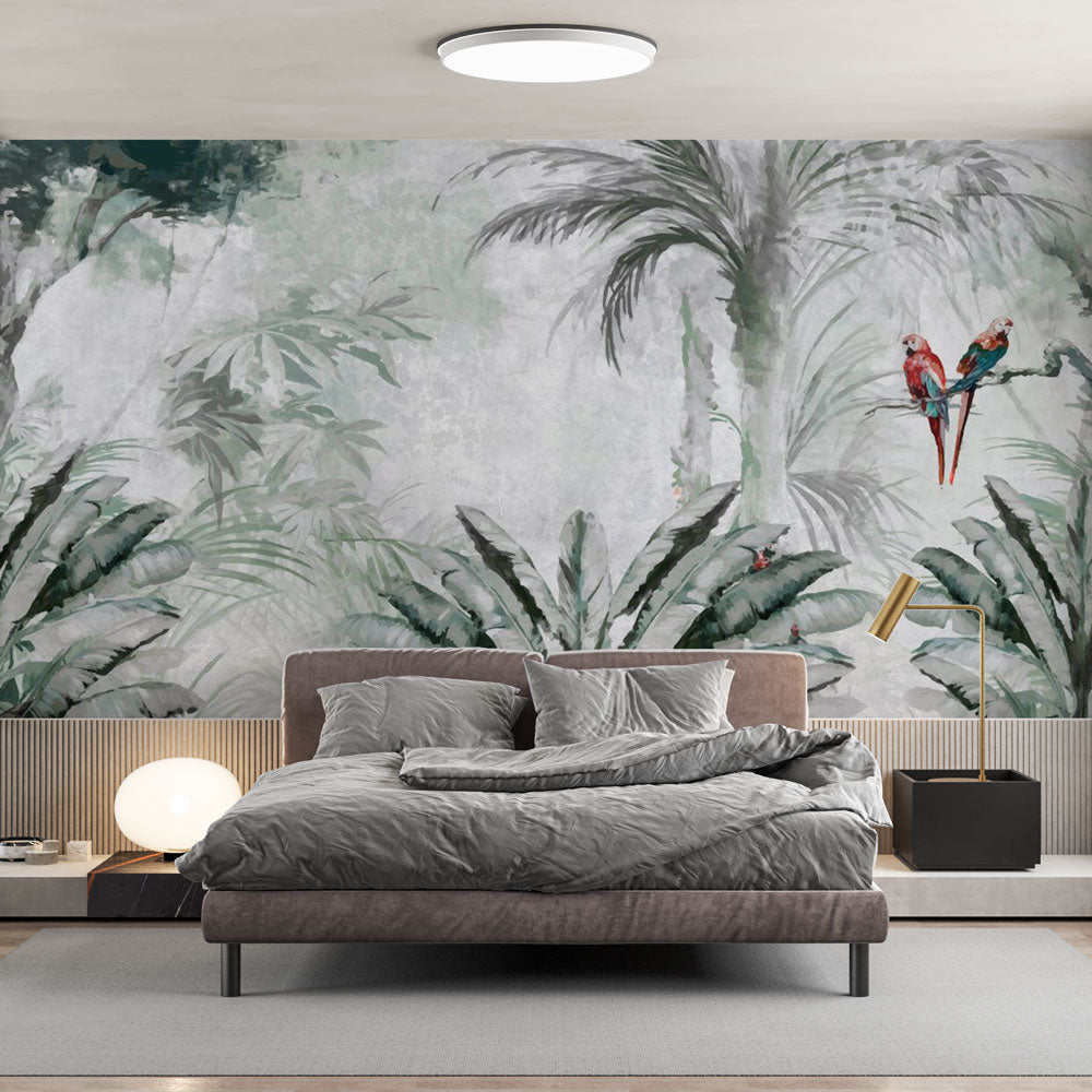 Papier peint jungle chic flamants et perroquets