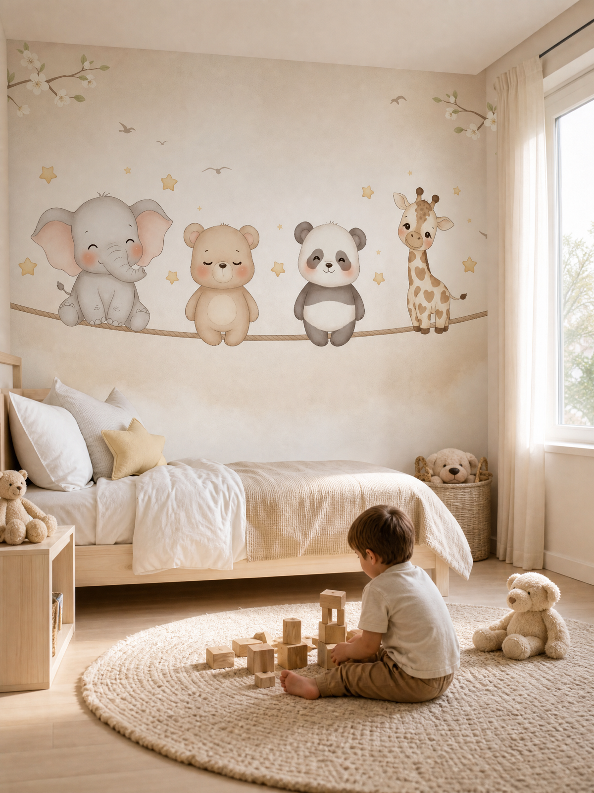 Papier peint animaux enfant éléphant panda girafe