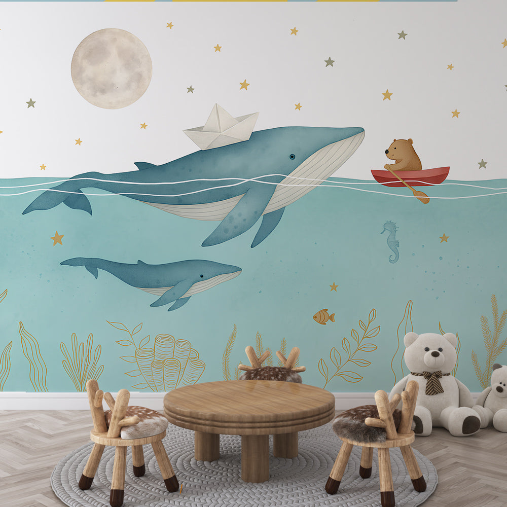 Papier peint animaux marins baleines et oursons