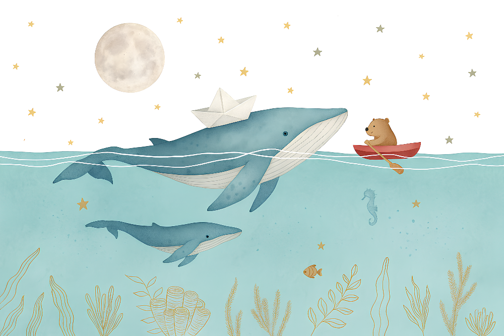 Papier peint animaux marins baleines et oursons