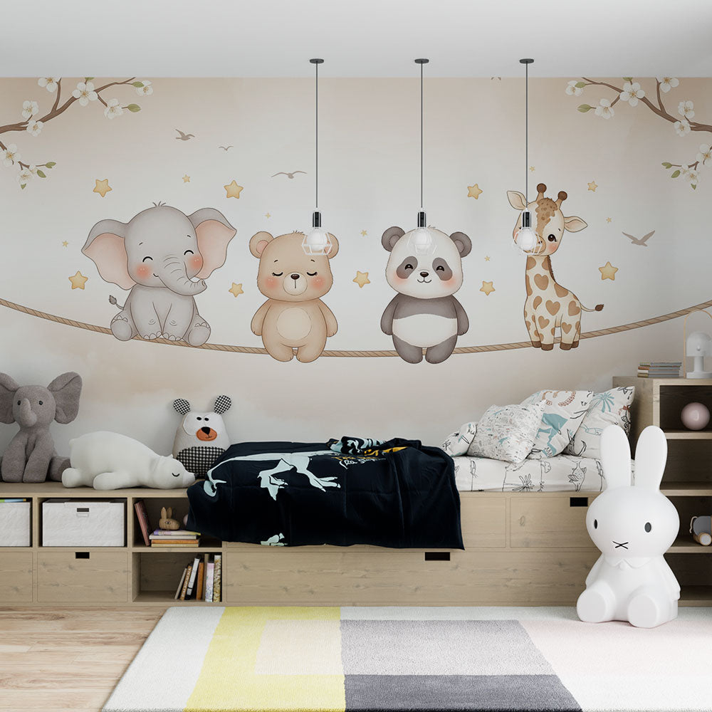 Papier peint animaux enfant éléphant panda girafe