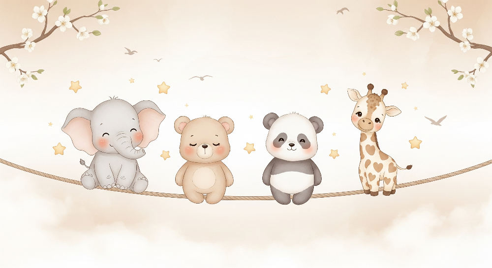 Papier peint animaux enfant éléphant panda girafe