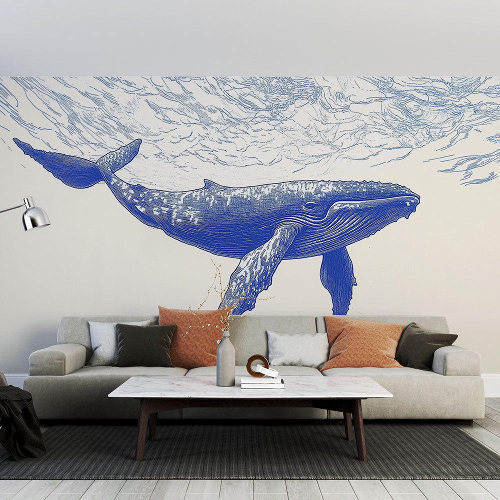Papier peint baleine bleue illustration