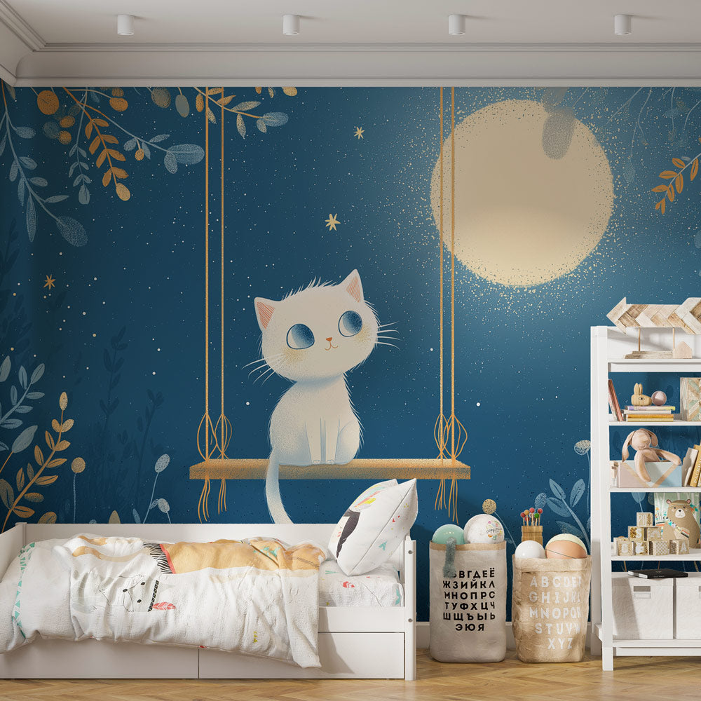 Papier peint chaton sous la lune