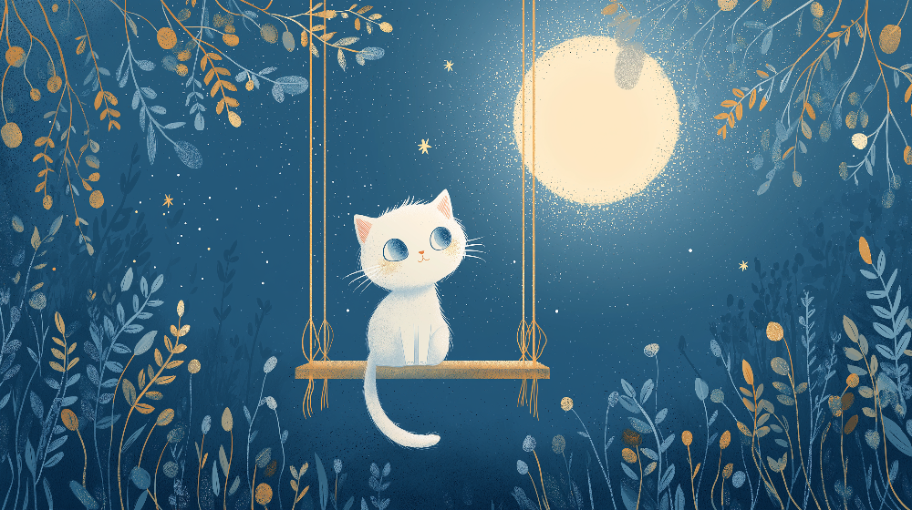 Papier peint chaton sous la lune